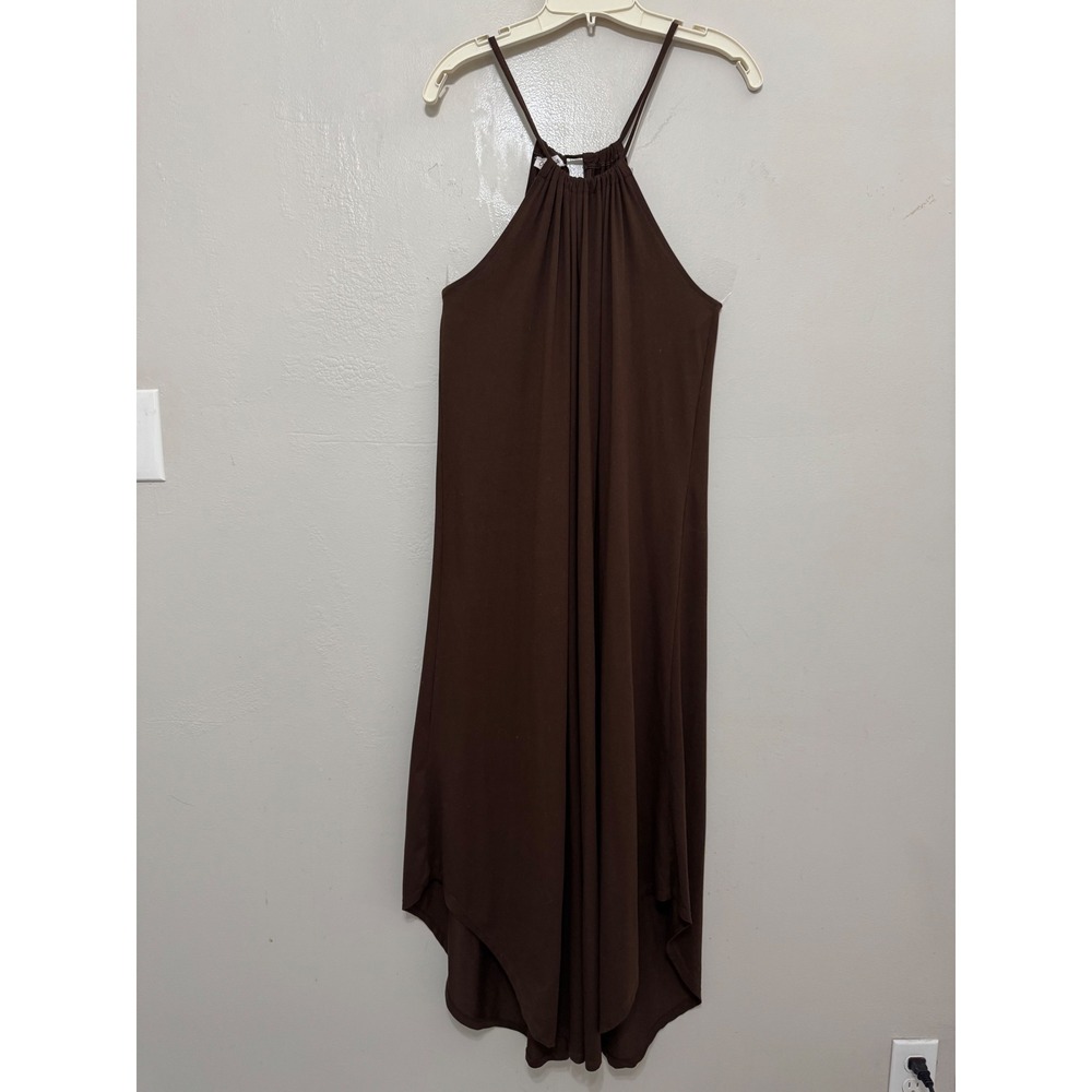 Capella Chocolate‎ Brown Halter Handkerchief Hem Midi Dress L Stretch Jersey